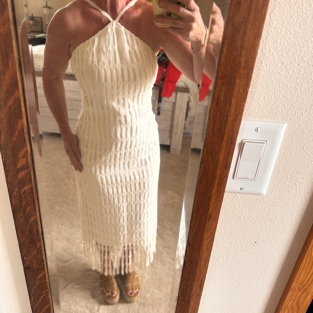 ANTONIO MELANI White Strapless Midi Dress with Fringe Hem NWT Size 2 Bridal!